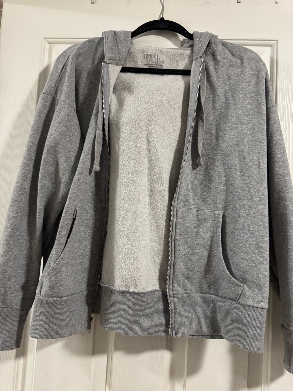 Time and Tru Gray Sherpa-Lined Zip Hoodie Jacket